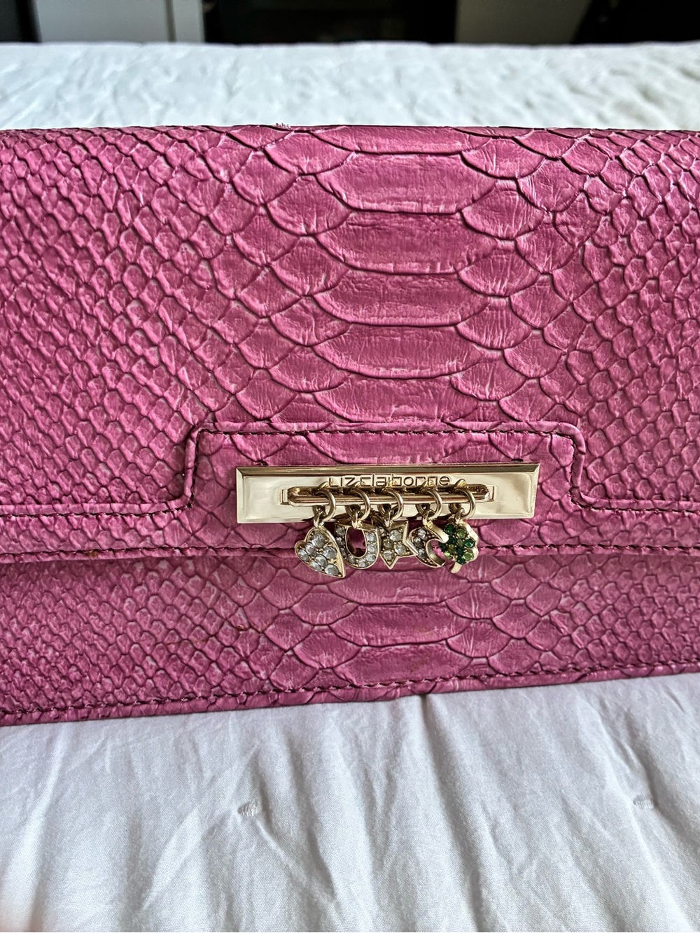 Liz Claiborne Pink and Lilac Quilted with charms purse - Picture 3 of 10